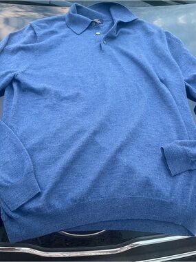 Brooks Brothers 346 Men's Blue Collared Extra Fine Italian Merino Wool Sweater